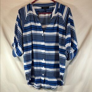 Karen Kane Blue and White Striped Button-Down Women's Top